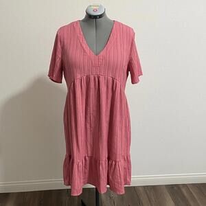 Delicate Flowy V-Neck Summer Dress Large Pink